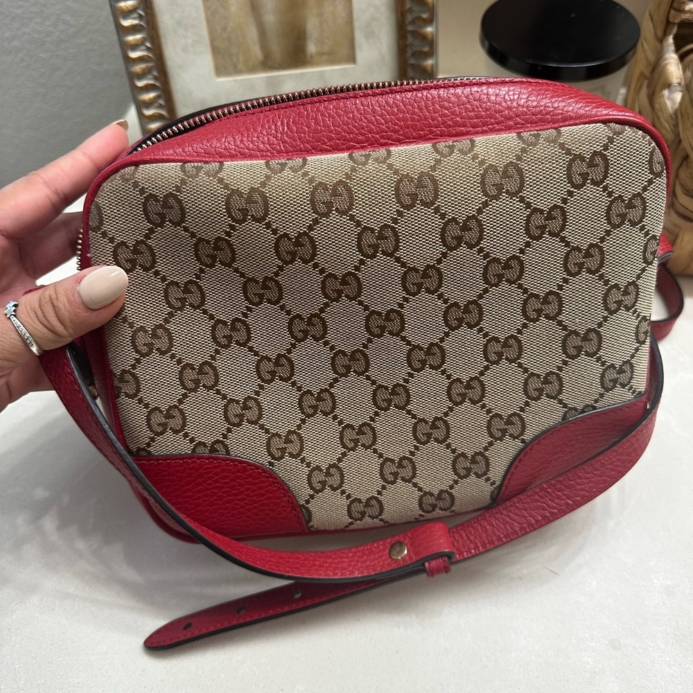 Gucci Red and Brown Crossbody Bag with Signature Monogram